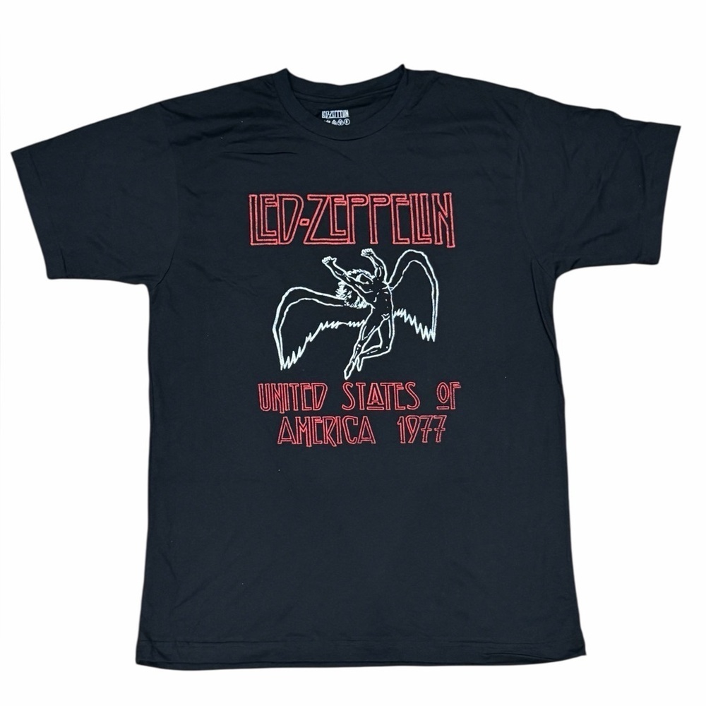 Led Zeppelin USA 1977 Graphic Band Tee Black Unisex 2XL
